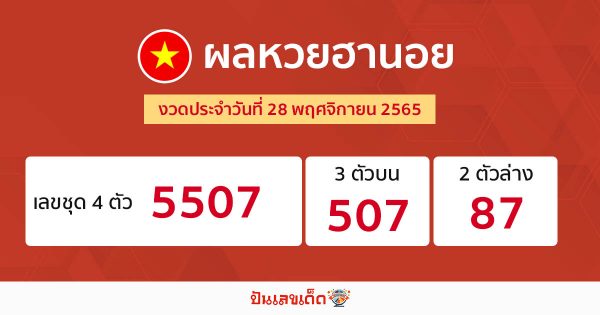 ตรวจผลฮานอย ปกติ+พิเศษ ประจำวันที่ 28 พฤศจิกายน 2565