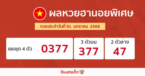 ผลหวยฮานอยพิเศษ 01/01/66 -ปันเลขเด็ด