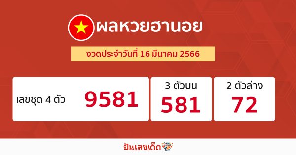 ผลหวยฮานอย 16/03/66
