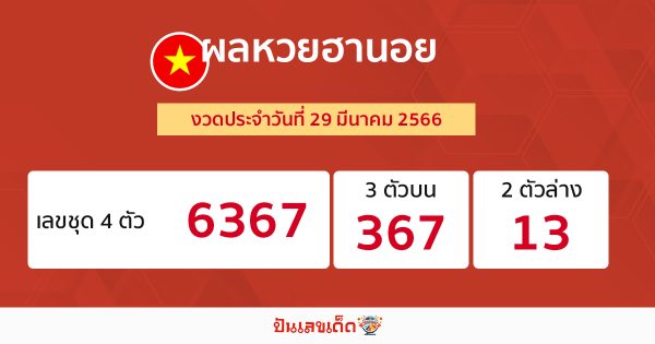 ผลหวยฮานอย 29/03/66