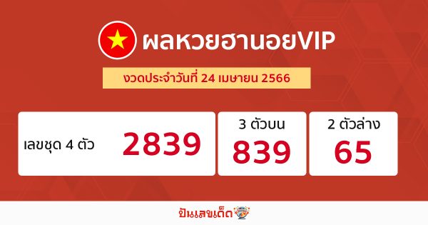 ผลหวยฮานอยVIP 24/04/66