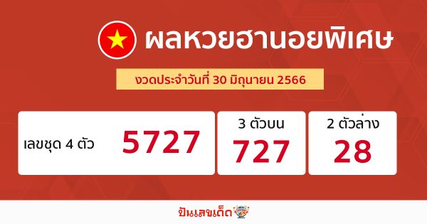 ผลหวยฮานอยพิเศษ 30/06/66