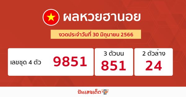 ผลหวยฮานอย 30/06/66