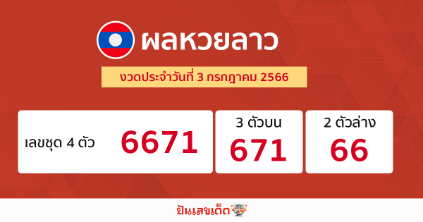 ผลหวบลาว งวดประจำวันที่ 3 กรกฎาคม 2566