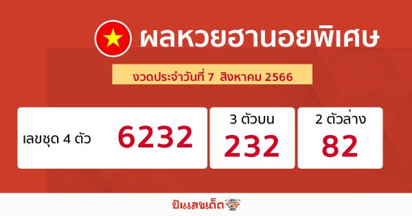 ผลหวยฮานอยพิเศษ 7/08/66