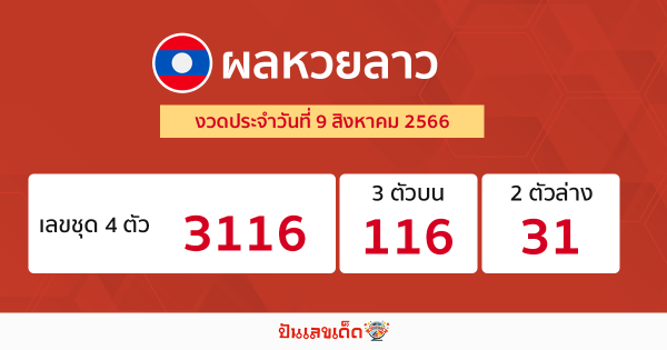 ผลหวยลาว งวดประจำวันที่ 9 สิงหาคม 2566