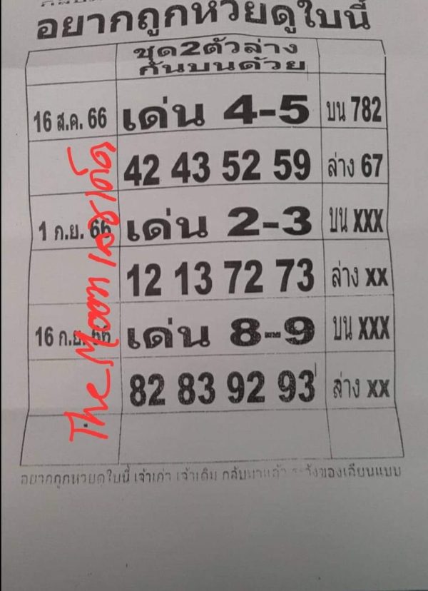 อยากถูกหวยดูใบนี้ 16 9 66-punlekded