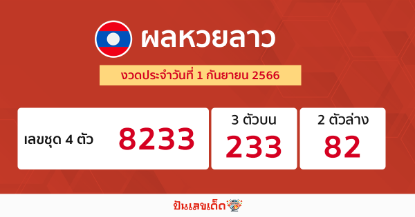 ผลหวยลาว งวดประจำวันที่ 1 กันยายน 2566