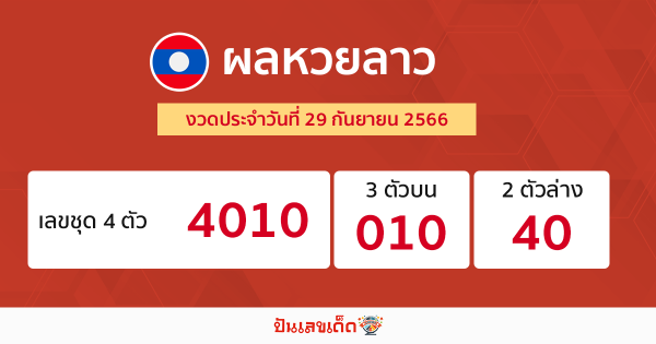 ผลหวยลาว งวดประจำวันที่ 29 กันยายน 2566