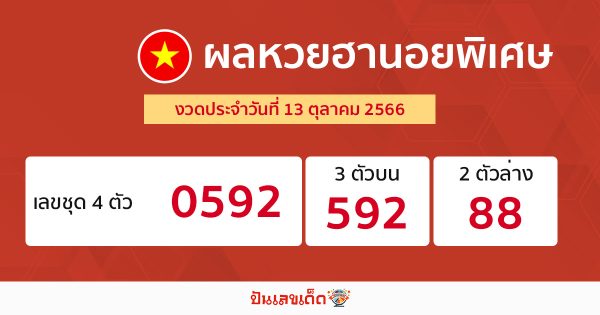 ผลหวยฮานอยพิเศษ 13/10/66-punlekded