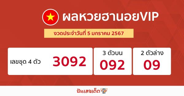 ผลหวยฮานอยVIP 5/1/67 - "hanoi-vip-lottery-results-5-1-67"