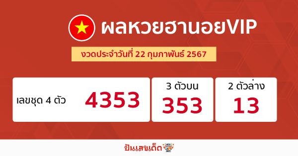 ผลหวยฮานอยVIP 22/02/67-''Hanoi VIP lottery results 22/02/67''