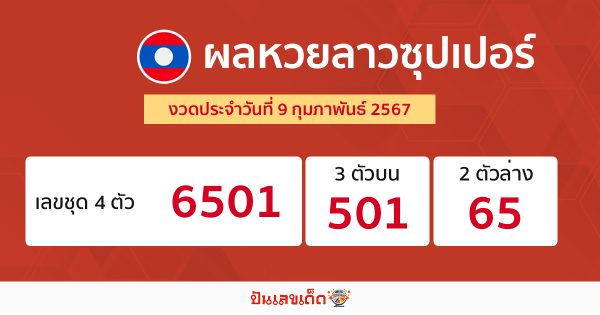 ผลหวยลาวซุปเปอร์ 9/02/67-"Lao Super Lottery results"