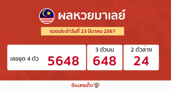ผลหวยมาเลย์ 23/03/67 - "Malaysian lottery results 230367"