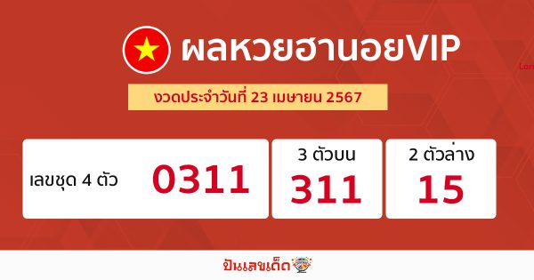 ผลหวยฮานอยVIP 23/04/67 -"Hanoi VIP lottery results 23-04-67"