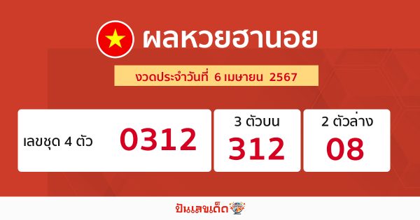 ผลหวยฮานอย 6/04/67 - "Hanoi lottery results 6 4 67"