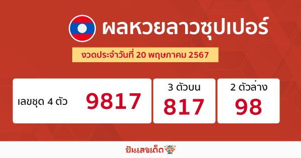ผลหวยลาวซุปเปอร์ 20/05/67 -"Lao Super Lottery results 20/05/67"