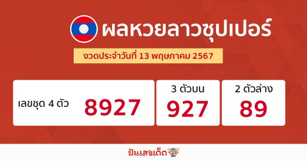 ผลหวยลาวซุปเปอร์ 13/05/67-"Lao Super Lottery results 13/05/67"