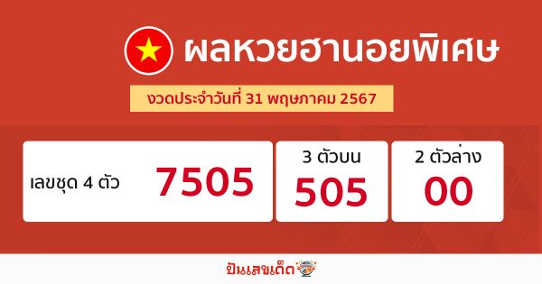 ผลหวยฮานอยพิเศษ 31/05/67-"Special Hanoi lottery results 31-5-67"