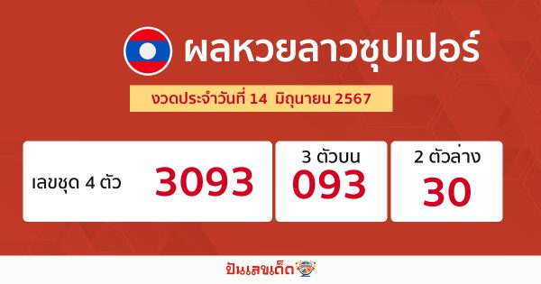 ผลหวยลาวซุปเปอร์ 14/06/67-"Lao Super Lottery results"