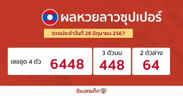 ผลหวยลาวซุปเปอร์ 28/06/67-"Lao Super Lottery results 28-06-67"