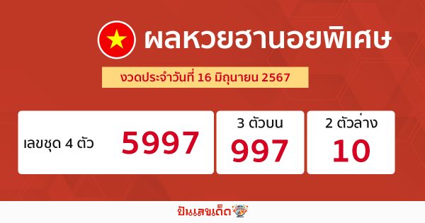 ผลหวยฮานอยพิเศษ 16/06/67-"Special Hanoi lottery results 16-06-67"