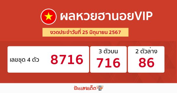 ผลหวยฮานอยVIP 25/06/67-"hanoi-vip-lottery-results"