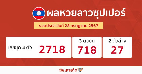 ผลหวยลาวซุปเปอร์ 28/07/67-"Lao Super Lottery results 28-07-67"