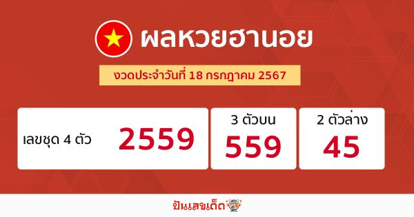 ผลหวยฮานอย 18/7/67 - "Hanoi lottery results 18.7.67"