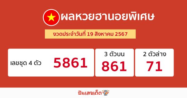 ผลหวยฮานอยพิเศษ 19/08/67-"Special Hanoi lottery results 19 08 67"