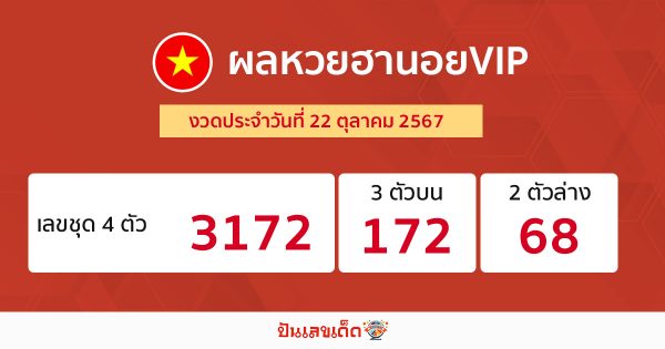 ผลหวยฮานอยVIP 22/10/67-"Hanoi VIP lottery results 22-10-67"