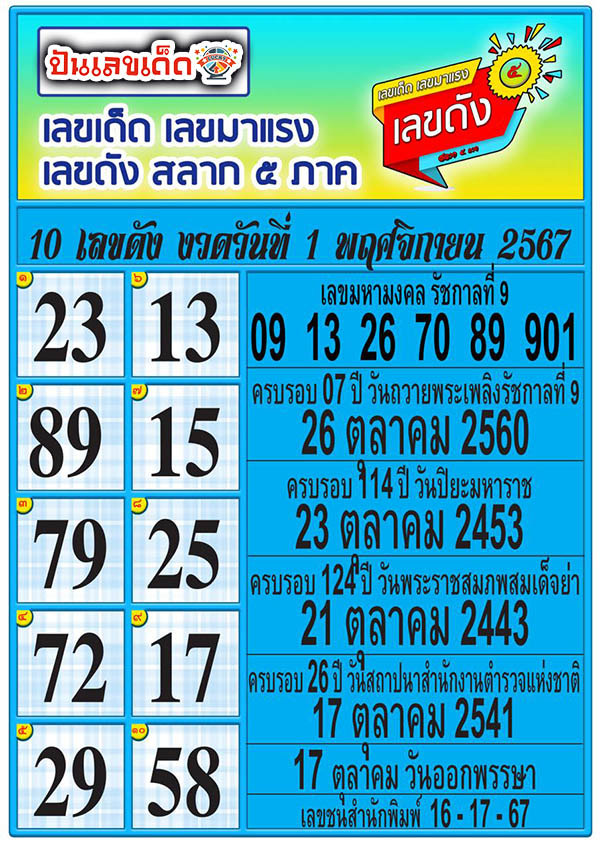 สลาก 5 ภาค 1 11 67 -"Lottery 5 Part"