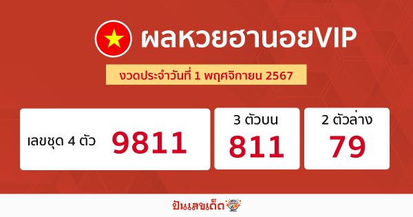 ผลหวยฮานอยVIP 1/11/67 -"Hanoi VIP lottery results"