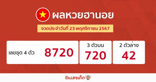 ผลหวยฮานอย 23/11/67-"Hanoi lottery results 231167"