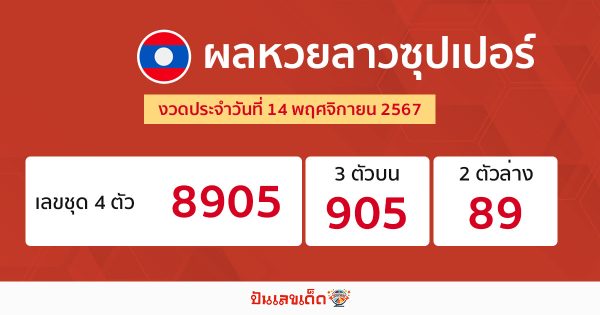 ผลหวยลาวซุปเปอร์ 14/11/67 -"Lao Super Lottery results 14-11-67"