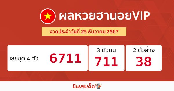ผลหวยฮานอยVIP 25/12/67 - "Hanoi VIP lottery results 25-12- 67"