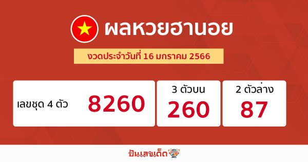 ผลหวยฮานอย 16/01/2566