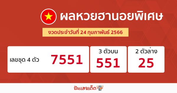 ผลหวยฮานอยพิเศษ 24/02/66-punlekded