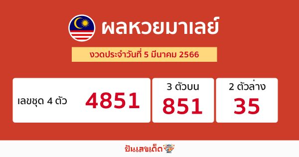ผลหวยมาเลย์ 5/03/66
