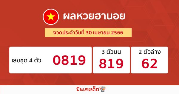 ผลหวยฮานอย 30/4/66