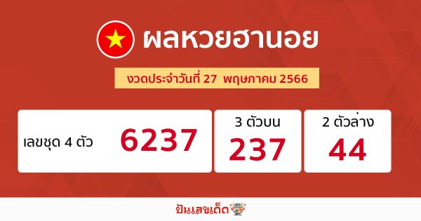 ผลหวยฮานอย 27/05/66