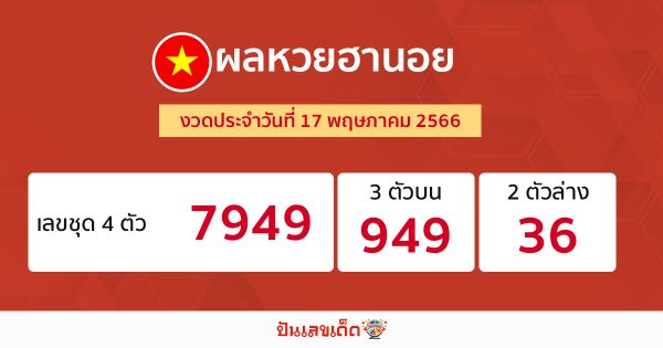 ผลหวยฮานอย 17/05/66