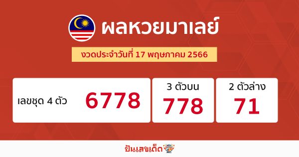 ผลหวยมาเลย์ 17/05/66