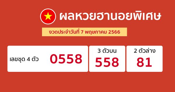 ผลหวยฮานอยพิเศษ 7/05/66-punlekded.com