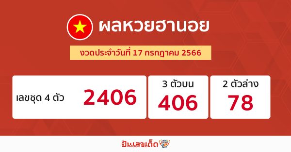 ผลหวยฮานอย 17/7/2566