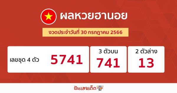 ผลหวยฮานอย 30/7/2556