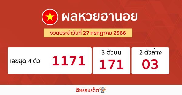 ผลหวยฮานอย 27/07/66