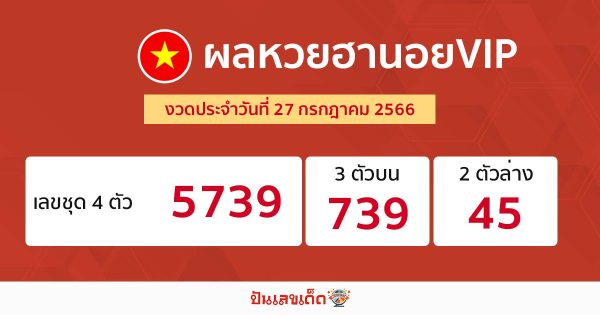 ผลหวยฮานอยVIP 27/07/66