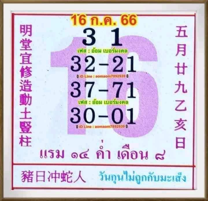 เลขปฏิทิน 16/7/66 