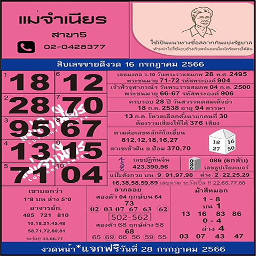 หวยแม่จำเนียร 16/7/66-punlekded.com